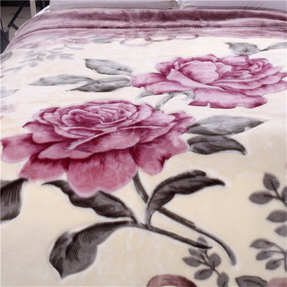 Novara Heavy Warm Fluffy Blanket King Size - Floral Mink Weighted Quilted Throw