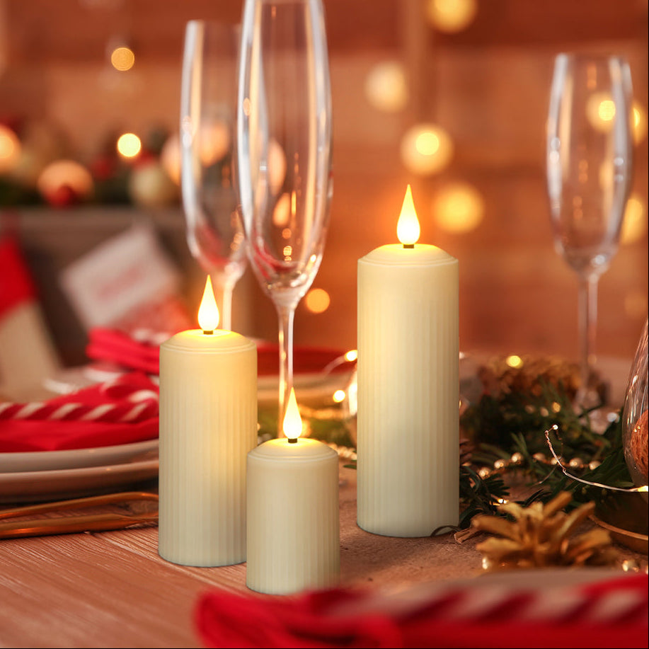 Novara LED Flameless Pillar Candles-Flickering Rechargeable Wax Candle Set