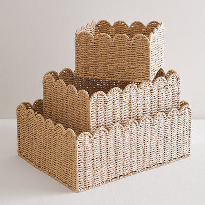 Royeva Woven Scalloped Wicker Storage Basket Set-Natural Home Organization