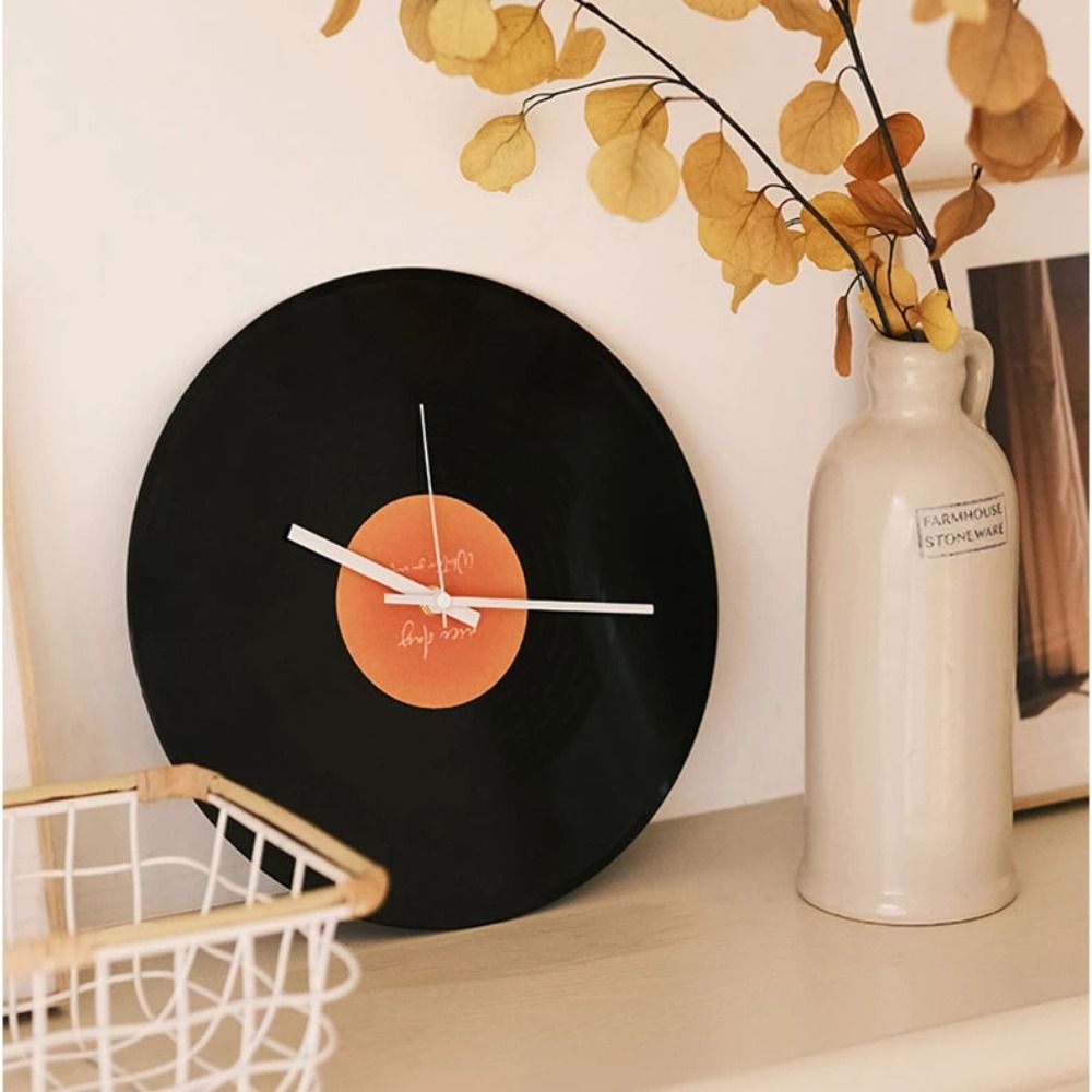 Novara Vintage Vinyl Record Clock with Stand - Aesthetic Desk & Wall Art for Music Lovers