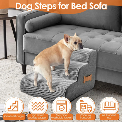 Royora 3 Step Dog Stairs for Beds and Sofas - Gray Pet Ladder for Small Dogs & Pets