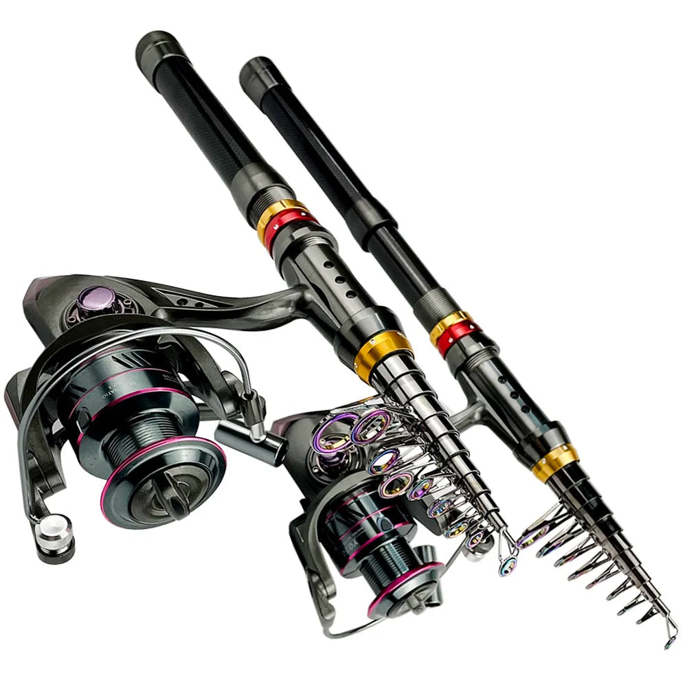 Royeva Telescopic Fishing Rod And Reel Combo-Carbon Fiber Spinning Kit