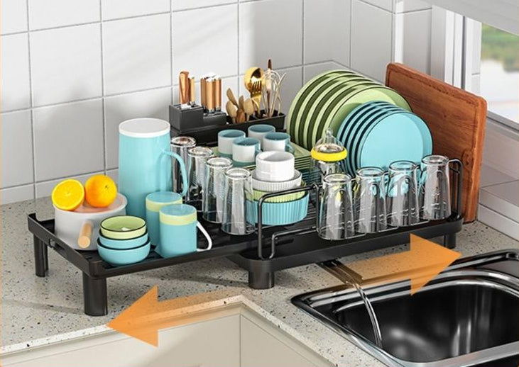 Royeva Black Expandable Dish Drying Rack With Drainboard And Utensil Holder
