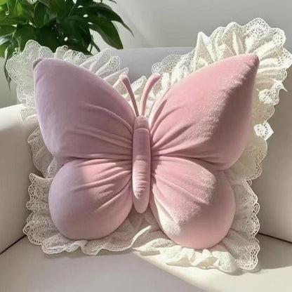 Royeva Velvet Butterfly Pillow with Lace Trim for Chic Home Decor