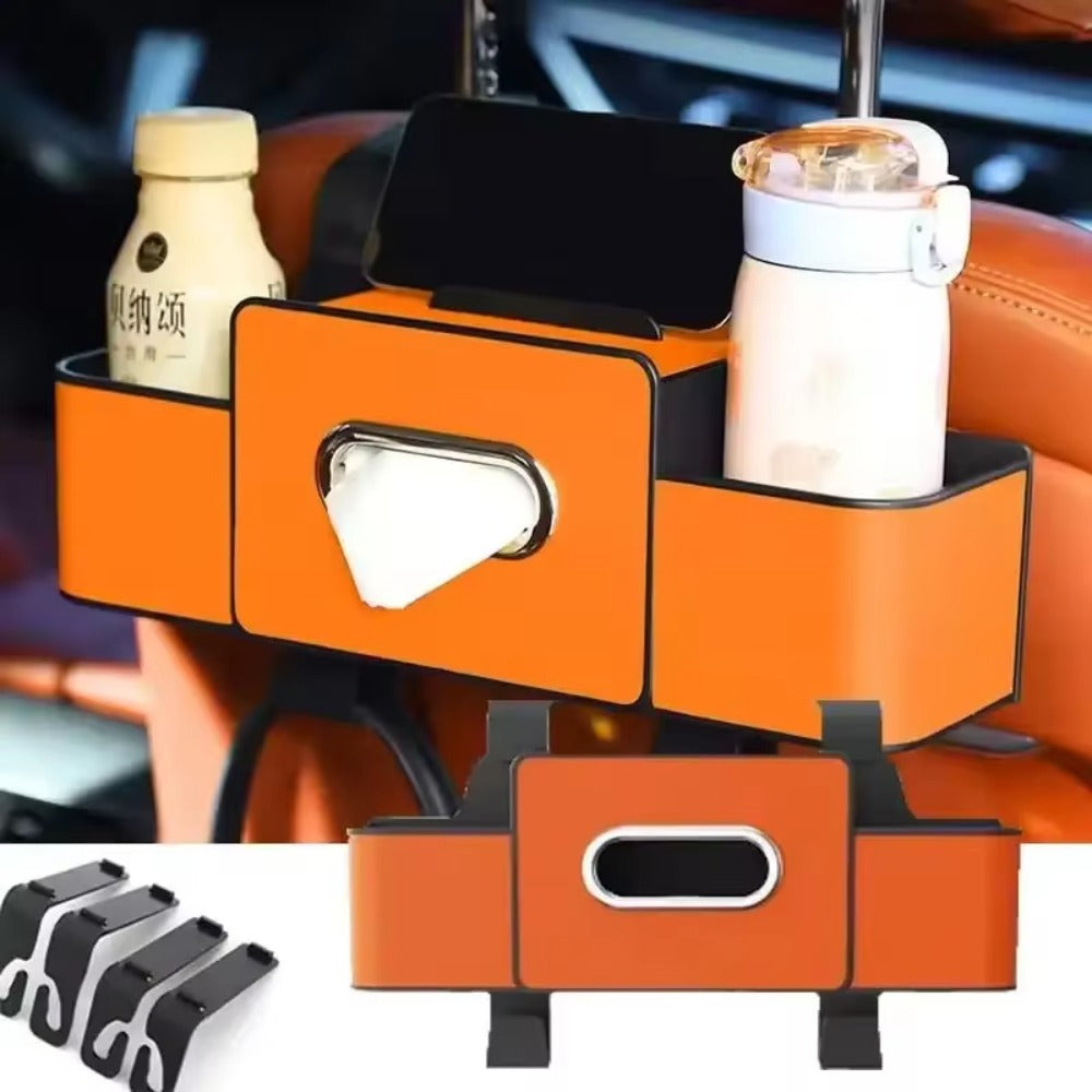 Royeva Car Seat Back Organizer-PU Leather Storage Box with Tissue Holder and Cup Holder