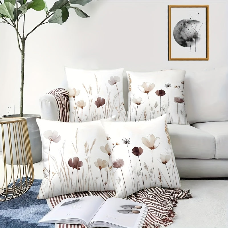 Royelle Watercolor Floral Throw Pillow Covers - Botanical Square Cushion Set