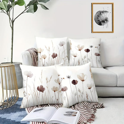 Royelle Watercolor Floral Throw Pillow Covers - Botanical Square Cushion Set