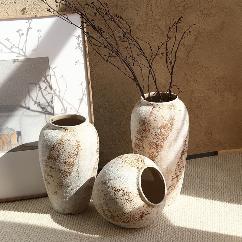 Royora Wabi-Sabi Distressed Ceramic Vase - Rustic Farmhouse Decor Pottery