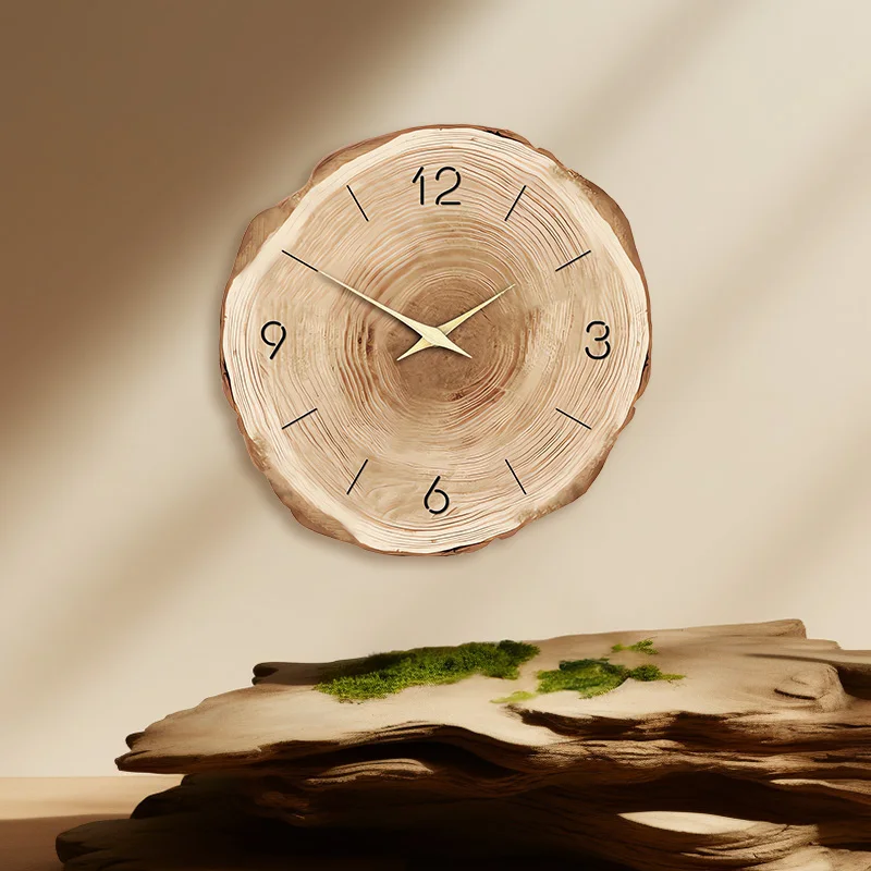 Royora Minimalist MDF Wood Wall Clock with Engraved Numbers, Tree Trunk Design