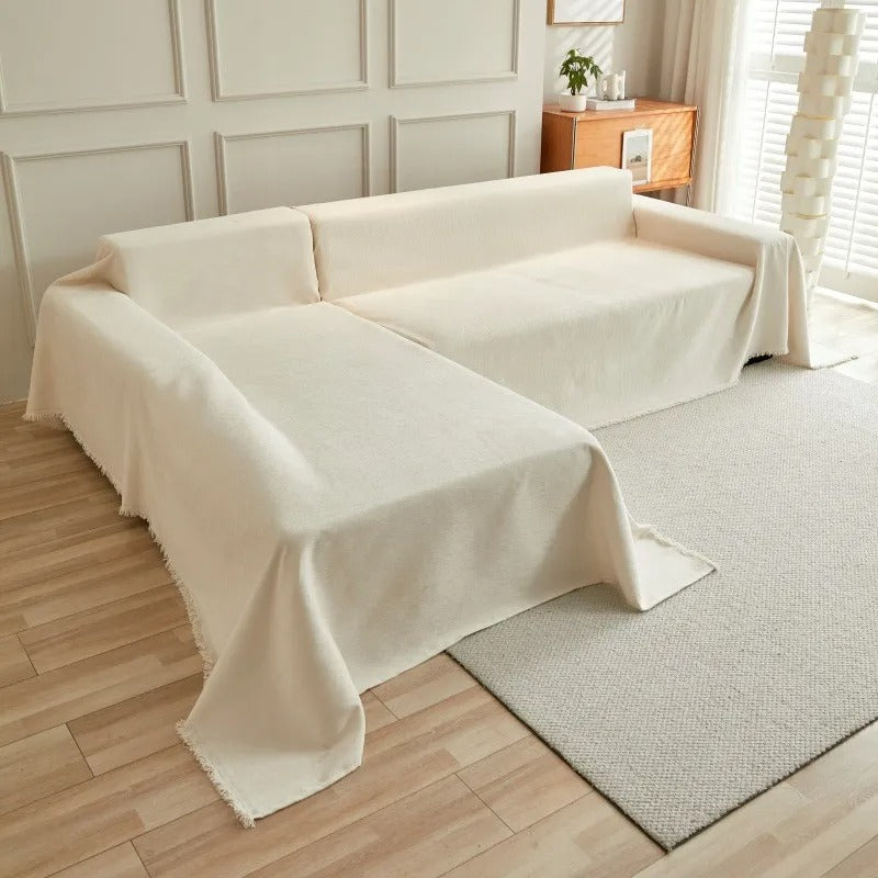 Novara Woven Sofa Throw Cover-Washable Cotton Blend Couch Protector