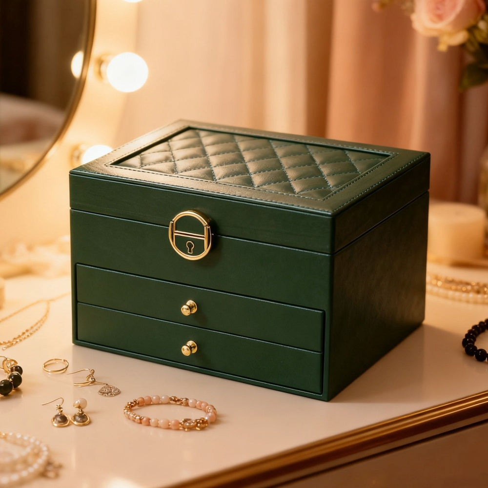 Luxoria Multilayer Leather Jewelry Box for Women - Elegant Jewelry Organizer