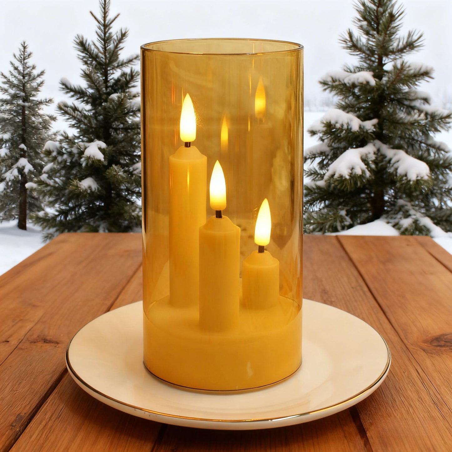 Royelle LED Flameless Candles in Smoked Glass Hurricane Lanterns - Set of 2