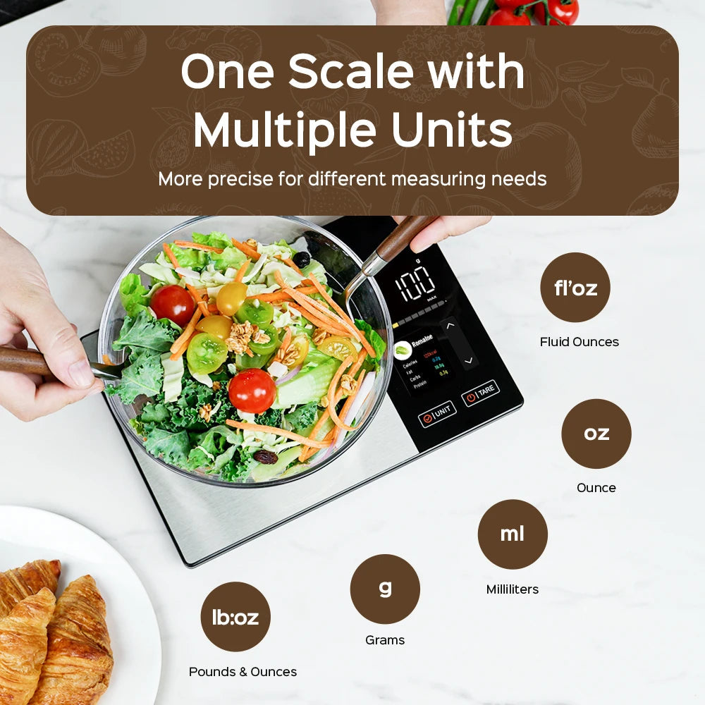 Royeva Smart Digital Kitchen Scale-Stainless Steel Food Weight Scale With Nutrition Tracking