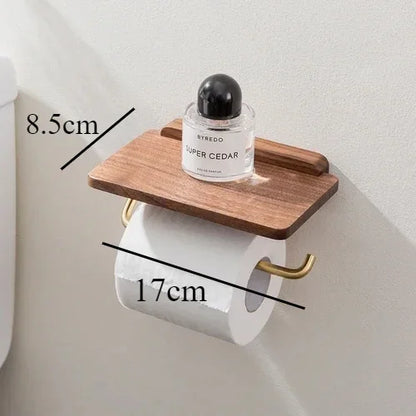 Novara Walnut Toilet Paper Holder with Shelf - Modern Bathroom Tissue Roll Storage