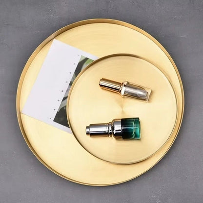 Royora Round Gold Decorative Tray-Stainless Steel Kitchen & Makeup Organizer