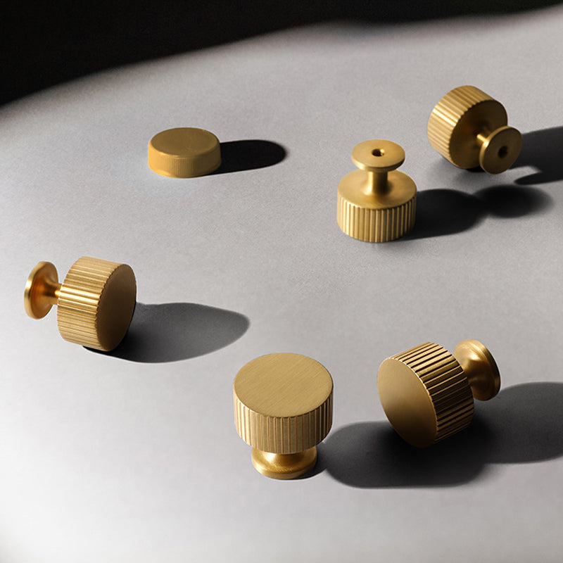 Royelle Ribbed Brass Cabinet Knobs - Set of 4 Brushed Gold Fluted Drawer Pulls