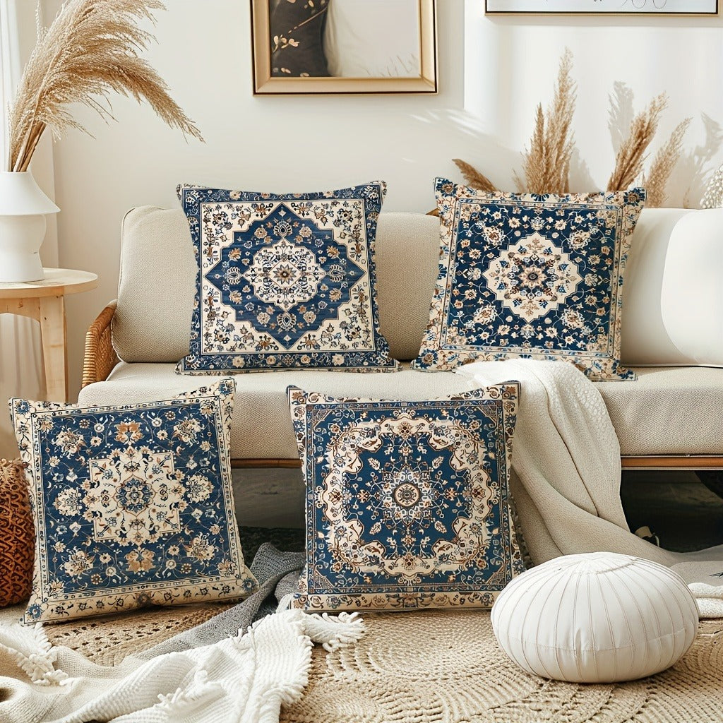 Novara Baroque Bohemian Throw Pillow Covers - 4-Piece Decorative Accent Set