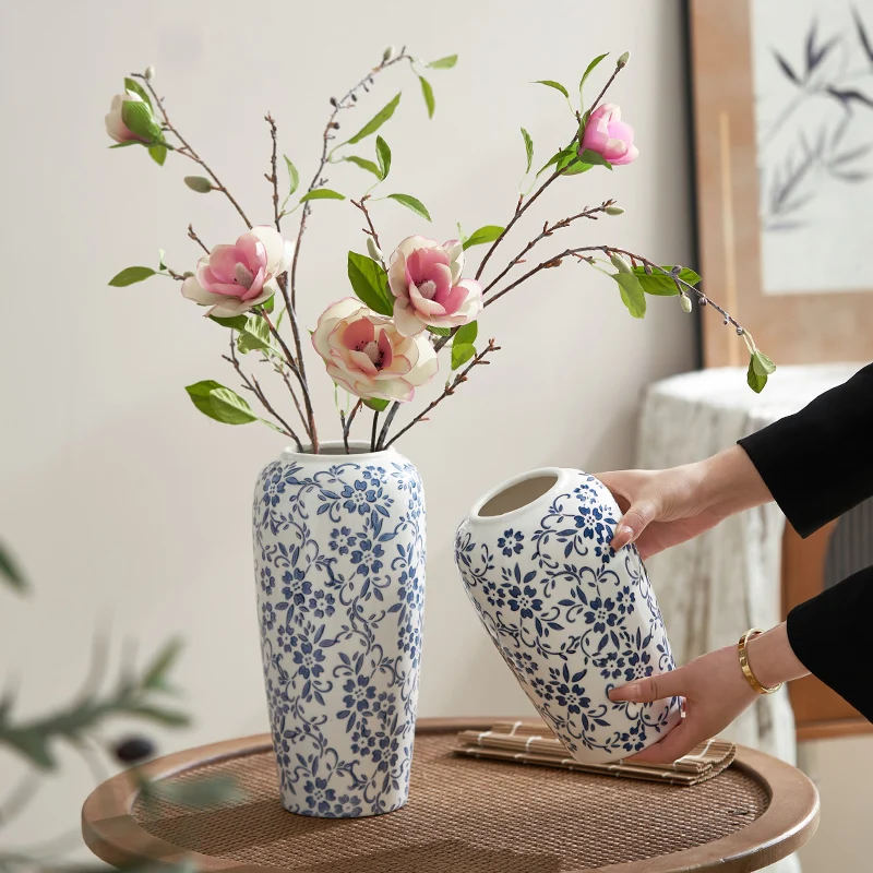 Royelle Cobalt Blue Vine Porcelain Floral Vase for Long Stem Flowers
