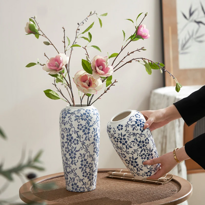 Royelle Cobalt Blue Vine Porcelain Floral Vase for Long Stem Flowers