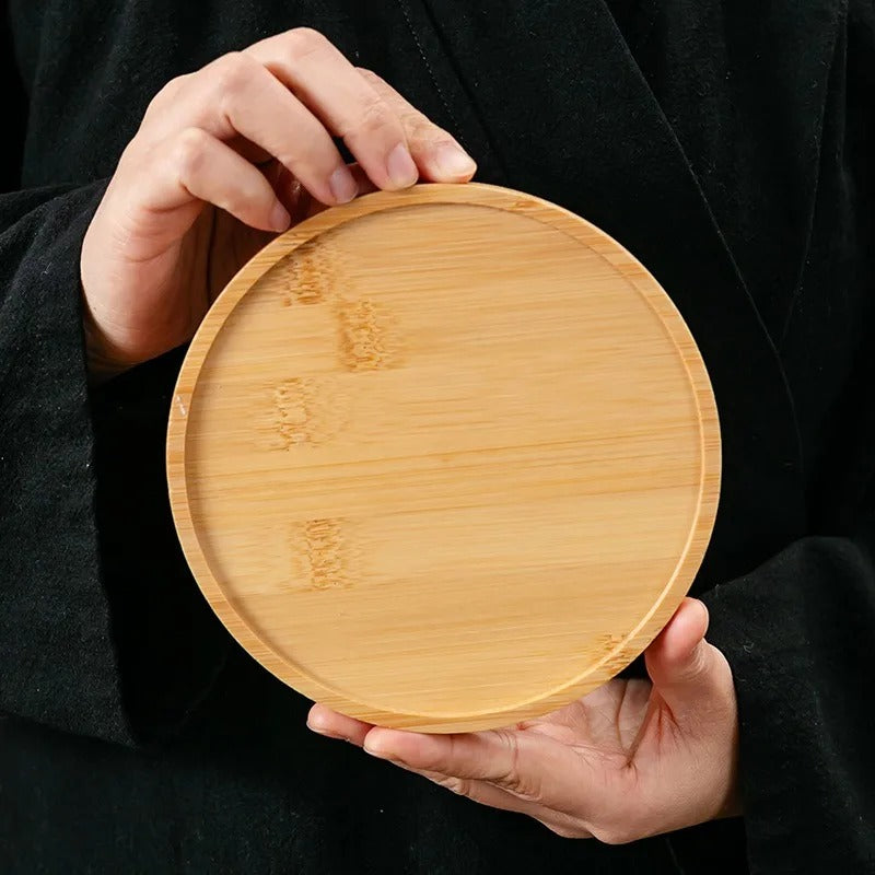 Novara Bamboo Coaster & Snack Trays Set - Minimalist Round Serving Platters