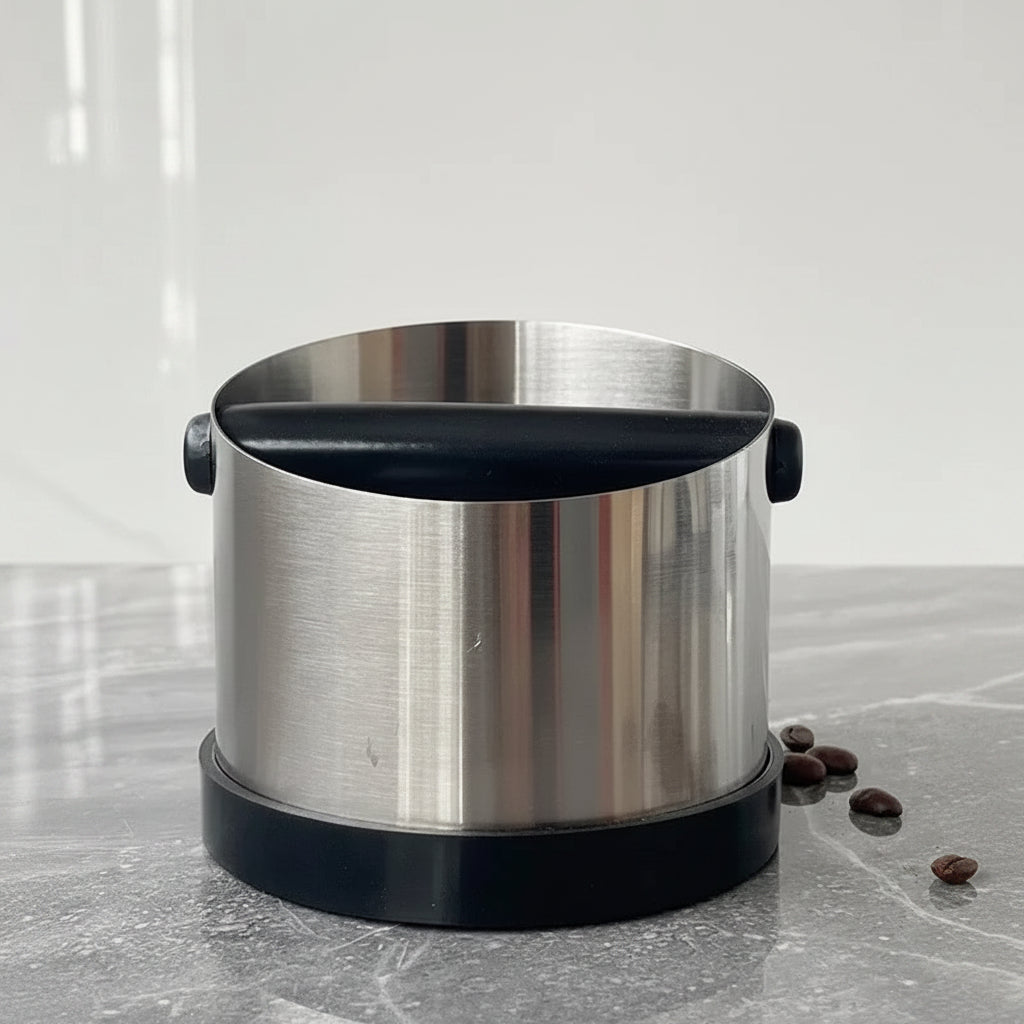 Novara Stainless Steel Espresso Knock Box with Rubber Bar and Non-Slip Base