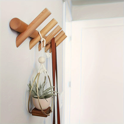 Royelle Oak Wall Mounted Coat Rack with 5 Hooks for Entryway Organization