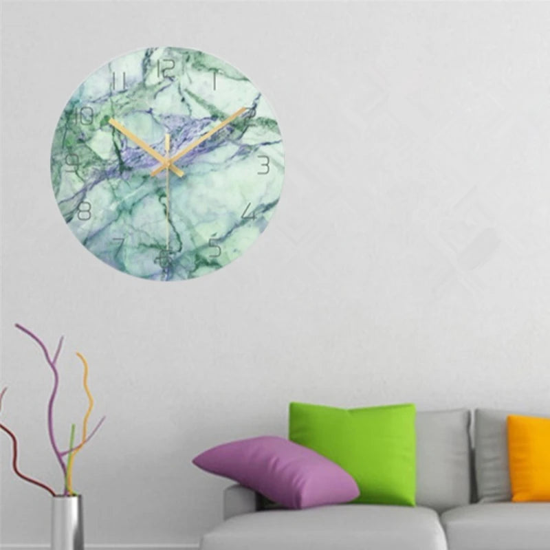 Royora Modern Marble Wall Clock with Gold Hands - Minimalist Home Decor