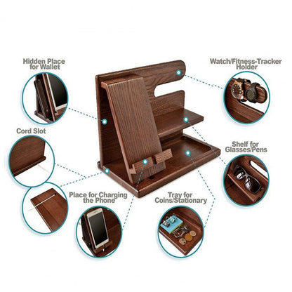 Royelle Wooden Desk Organizer And Phone Stand Docking Station