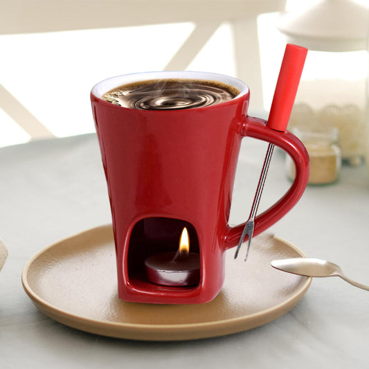 Royeva Ceramic Fondue Set Candle-Heated Chocolate And Cheese Melting Pot