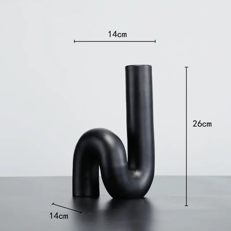 Novara Matte Black Ceramic Tube Vase-Modern Abstract Geometric Decor