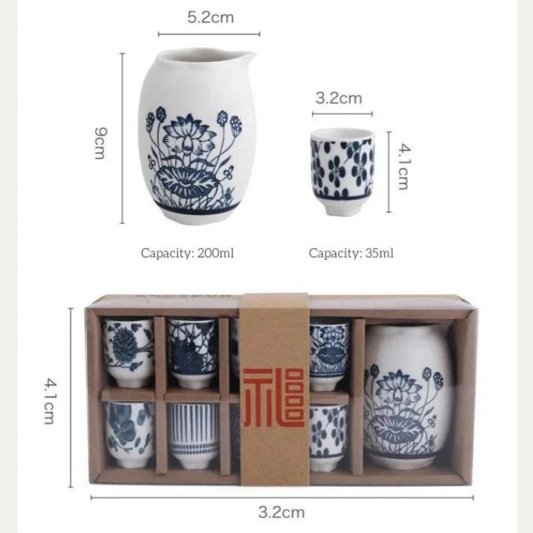 Novara Japanese Ceramic Sake Set with 8 Traditional Ochoko Cups