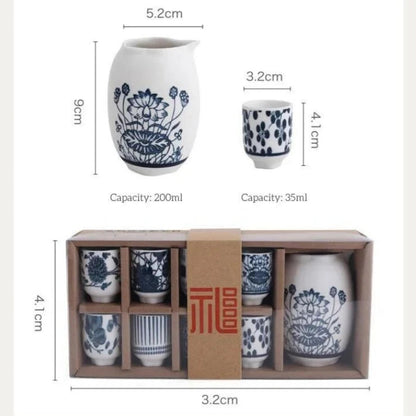 Novara Japanese Ceramic Sake Set with 8 Traditional Ochoko Cups