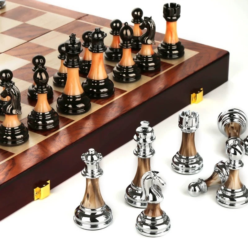 Royora Wooden Chess Set With 45 Cm Board And Metal Pieces