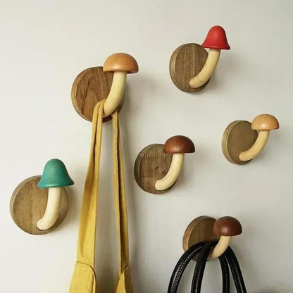 Novara Decorative Wooden Mushroom Wall Hooks Set for Nursery & Entryway