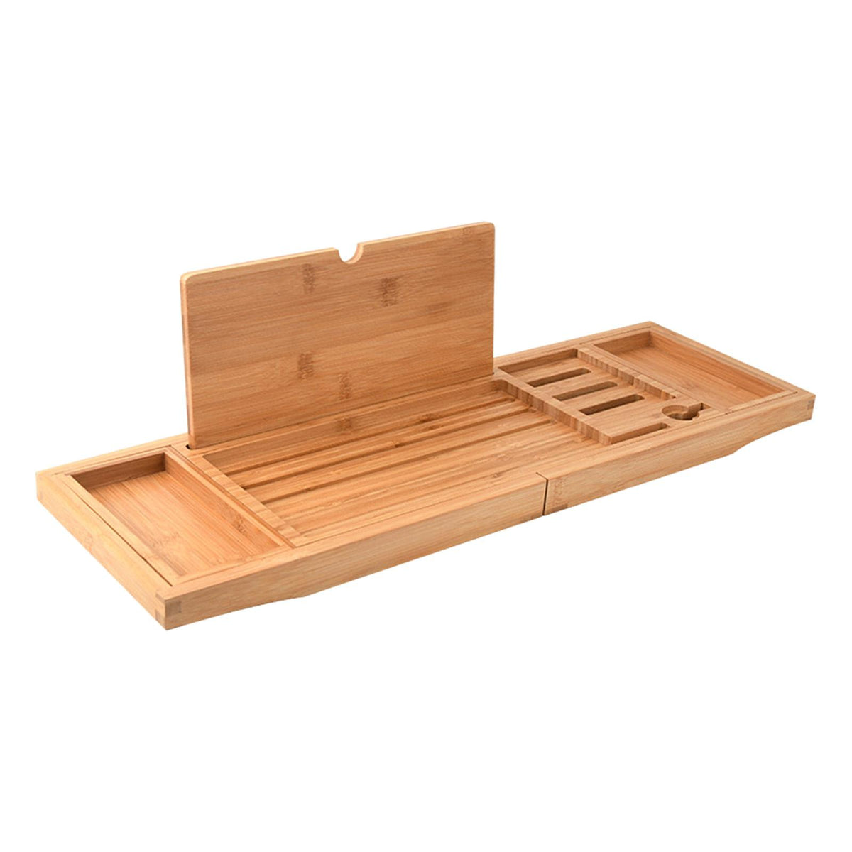 Royora Expandable Bamboo Bathtub Caddy Tray with Book Holder and Wine Glass Slot