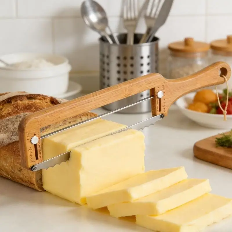 Novara Bamboo Bread Slicer with Guide for Homemade Artisan Loaves and Bagels
