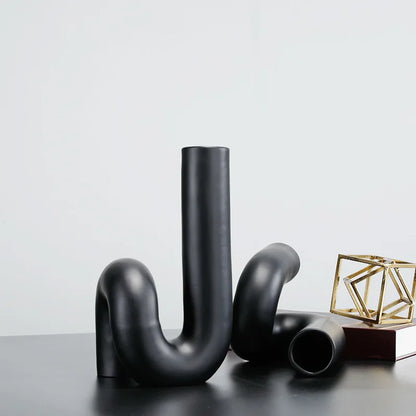 Novara Matte Black Ceramic Tube Vase-Modern Abstract Geometric Decor