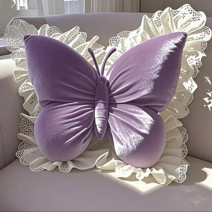 Royeva Velvet Butterfly Pillow with Lace Trim for Chic Home Decor