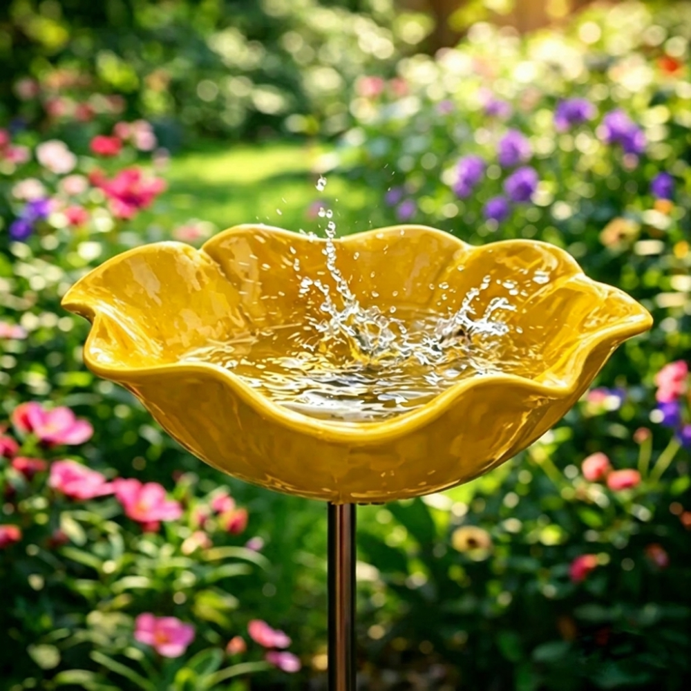 Royeva Decorative Metal Flower Garden Stake And Bird Bath