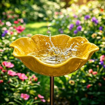 Royeva Decorative Metal Flower Garden Stake And Bird Bath