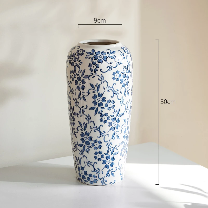 Royelle Cobalt Blue Vine Porcelain Floral Vase for Long Stem Flowers