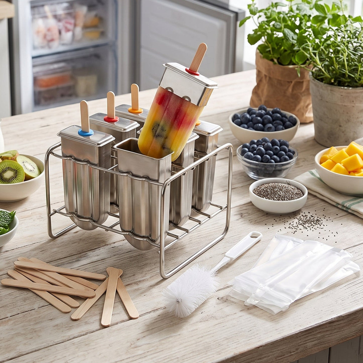 Royelle Stainless Steel Ice Pop Molds with Stand - Reusable Freezer Pop Maker