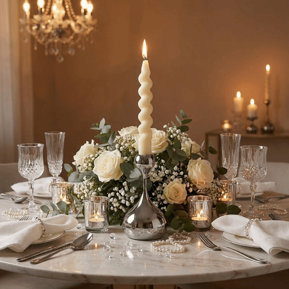 Royeva Modern Silver Candlestick Holder-Elegant Metal Taper Candle Stand Decor