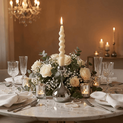 Royeva Modern Silver Candlestick Holder-Elegant Metal Taper Candle Stand Decor