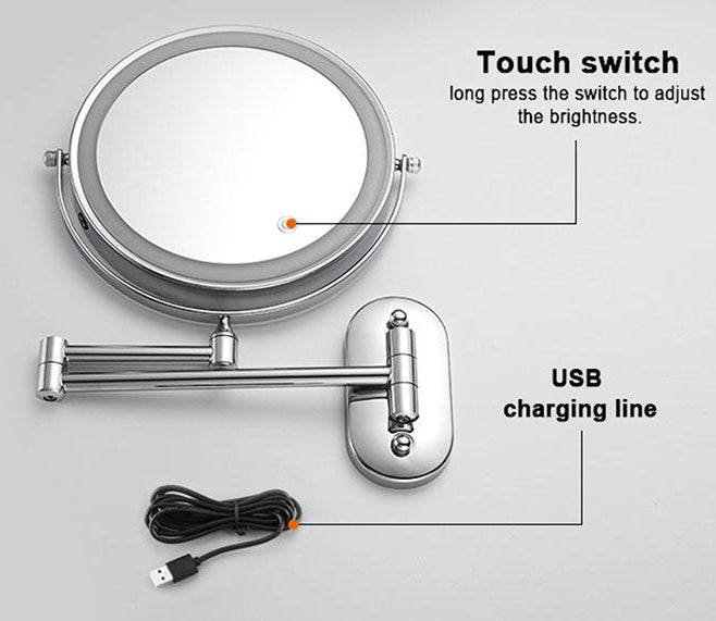 Royeva Rechargeable LED Wall-Mounted Makeup Mirror with Magnification, Chrome Finish