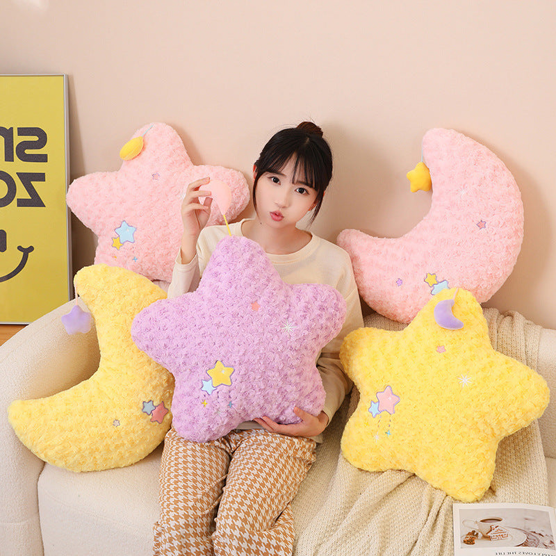 Royora Yellow Star Throw Pillow with Embroidered Stars - Soft Plush Decor