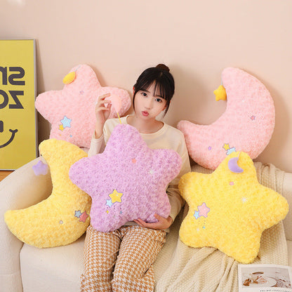 Royora Yellow Star Throw Pillow with Embroidered Stars - Soft Plush Decor