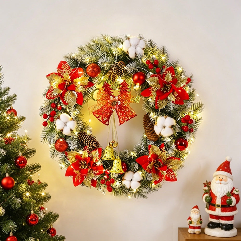 Royeva Lighted LED Christmas Wreath With Bells And Golden Accents For Front Door