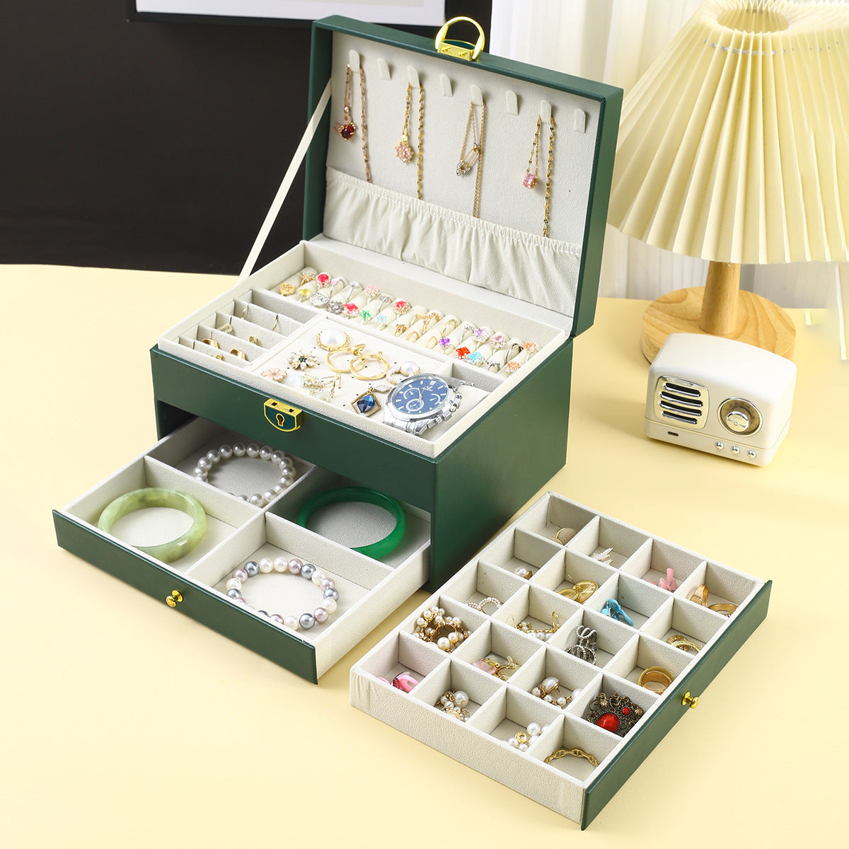 Novara Multi-Layer Leather Jewelry Box for Rings, Necklaces, Bracelets & Earrings Storage