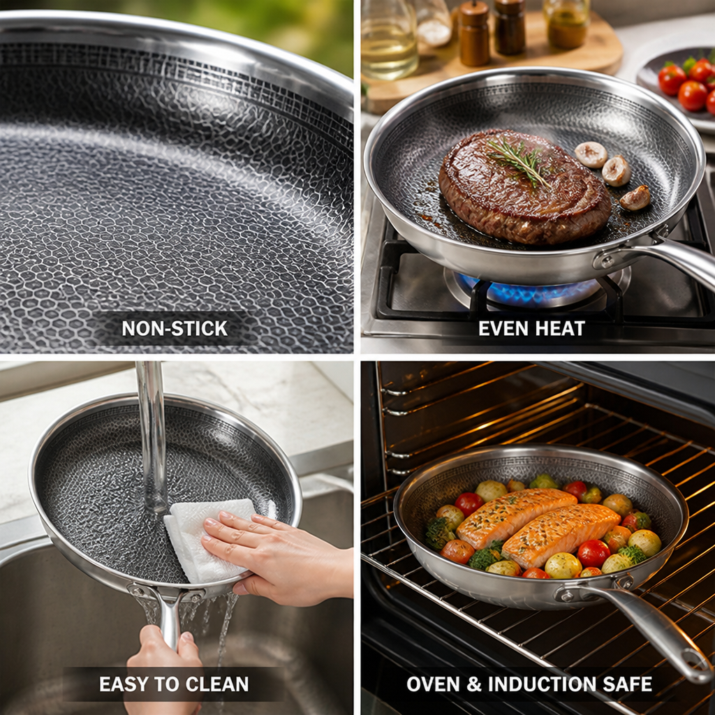 3-Layer Stainless Steel Honeycomb Nonstick Frying Pan 3